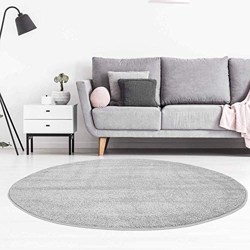 Teppich Einfarbig Grau - 120 cm Rund - Moderne Flachflor Teppiche Wohnzimmer Jugendzimmer Kinderzimmer