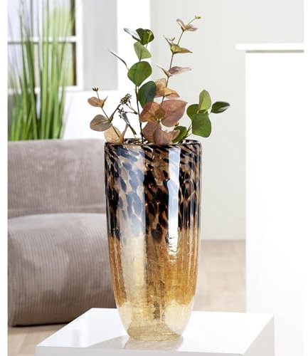 GILDE GLAS art Deko Vase Glasvase braun handgefertigt - Geschenk für Hochzeit Höhe 36,5 cm
