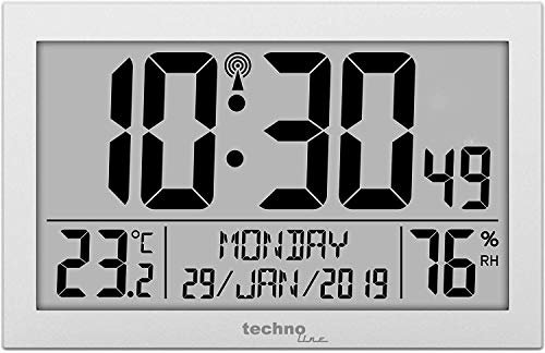 Technoline WS 8016 Digital Radio Wall Clock with Temperature and Humidity Display