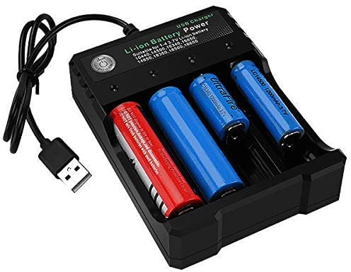 Chargeur de batterie 18650, 4 emplacements USB pour batteries 3,7 V Li-ion TR IMR 10440 14500 16650 18650 16340 (RCR123) avec LED rouge/vert (sans batterie)