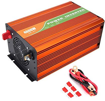 ZXLLAFT 4000 W Solar-Wechselrichter, 24 V / 48 V / 96 V DC Bis 220 V AC, Reiner Sinus-Wechselrichter, Zwei Wechselstromsteckdosen, USB-Anschluss Und Hardwire-Kit, Einschließlich Batteriekabel,Dc 96v