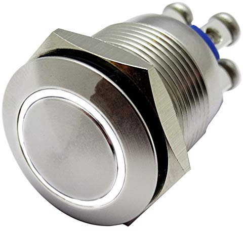 mmtrade | Drucktaster mit Schraubkontakt | Klingeltaster | Durchmesser Ø 19mm | V2A Edelstahl | staub- und wasserdicht inkl. Dichtung | mit 12V LED Ringbeleuchtung weiß