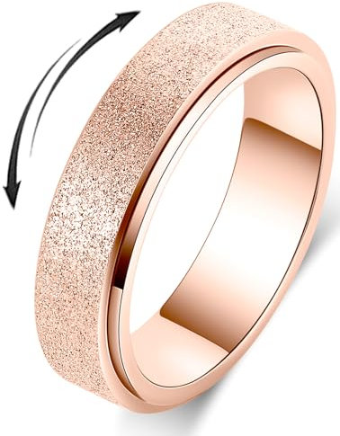 Anti-Angst-Ring für Damen und Herren, 6 mm breit, Größe 6, Roségold, Anti-Stress-Ring, Titanring, sandgestrahlte Oberfläche, handpolierte Außenseite, 6, Edelstahl, Roségold, Titan, Gold, Metall, Kein