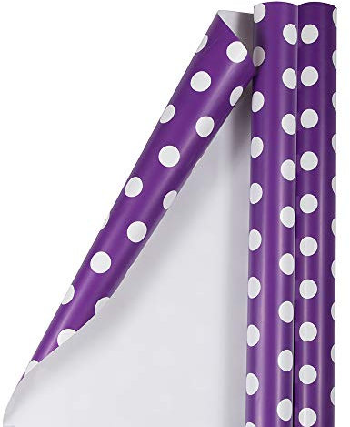 JAM PAPER Geschenkpapier, gepunktet, 25 m² pro Rolle, Violett mit weißen Punkten, 2 Stück