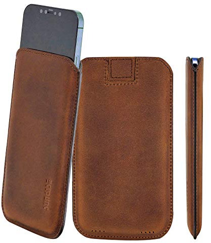 Suncase Original Leder Etui kompatibel mit iPhone 12 Pro (6.1) Hülle Tasche Ultra Slim Ledertasche Schutzhülle Case (mit Rückzuglasche) in antik Coffee