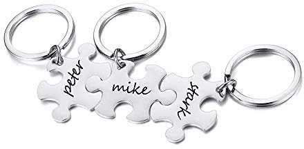 XUANPAI Puzzle Keychains, 3 Piece Jigsaw Key Ring Personalized Friendship BFF Couple Keyrings Family Best Friend Forever Custom Stainless Steel Jewellery Love Gift for Men Women Boys Girls,Silver