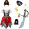 Sincere Party Mädchen Deluxe Piraten Prinzessin Kleid mit Hut, Schwert, Eye-Patch und Piraten Münztasche 7-8 Jahre