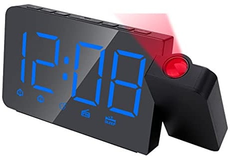 Projection Alarm Clock, Digital Clock Radio 180° Projector FM Radio 3 Brightness Options Dual Alarms 12 / 24H for Bedroom Office USB Port