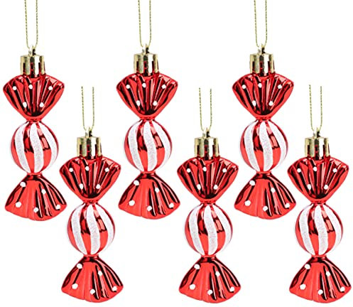 Christmas Concepts® Pack of 6-80mm (3.2) Mini Sweet Shaped Baubles – Shiny & Glitter Decorated – Christmas Tree Decorations (Red)