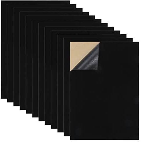 Caydo 12PCS Hojas adhesivas de tela de terciopelo negro, 30x21CM Tela de fieltro de terciopelo autoadhesiva para arte y manualidades, forro de caja de joyas (Tamaño A4)
