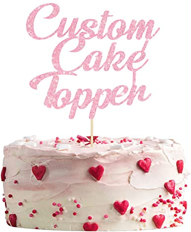 Mobile Stuff Personalised Glitter Cake Topper Happy Birthday Decorations Glitter Card Any Text Customised Wedding Party Multicolour 1st 13th 16th 18th 21st 30th 40th 50th 60th 70th (Hot Pink)