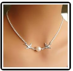 Pearl Swallow Choke Halskette Minimalistische Vögel Anhänger Halskette Kette Schmuck für Frauen Mädchen Teens (Silber)