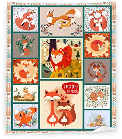 Fox Überwurfdecke Flanell-Fleece-Decken weich warm gemütlich für Bett, Couch, Sofa, Wohnzimmer für Teenager, 152,4 x 127 cm