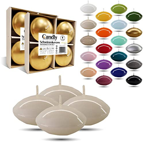 CANDLY HANDMADE© 4x Groß Schwimmkerzen Premium Ø 70mm Geburstag & Namenstag, Hochzeit, Hochzeitsempfang, Valentinstag, Ostern, Weihnachten, Elegante Haus Dekoration, Candles, Kerzen für Damen (Cremig)