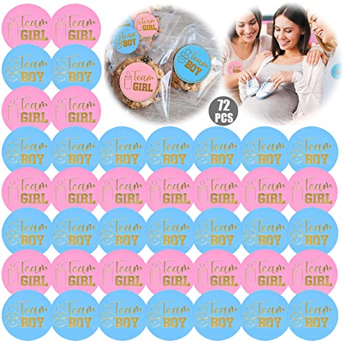 Geschlecht Offenbaren Aufkleber 72 Stücke Geschlecht Offenbaren Party Sticker Aufkleber Etiketten Gold Funkeln Team Boy Und Team Girl Aufkleber für Reveal Partys und Baby Showers Pink Blau