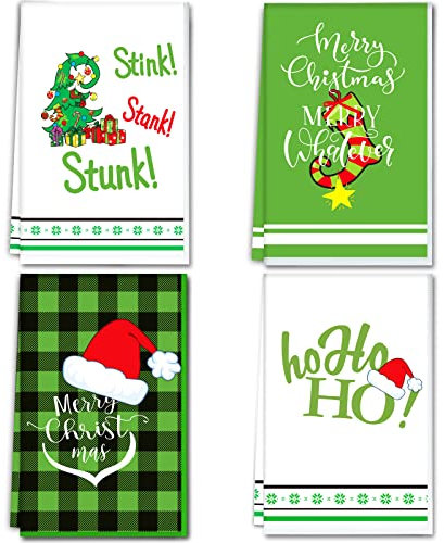 Weihnachtliche Küchentücher, Handtücher, Frohe Weihnachten, dekorativ, saugfähig, für den Winter, Urlaub, Weihnachtsbaum, Heimdekoration zum Kochen, Backen, Reinigen, 4er-Set