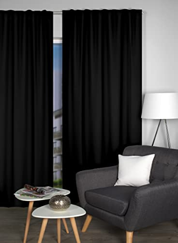 HOME WOHNIDEEN Schwerentflammbarerer Verdunklungsvorhang BLACKY, Farbe:schwarz, Größe:245 x 135 cm