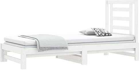 vidaXL Tagesbett Ausziehbar Sofa Gästebett Sofabett Bett Bettsofa Holzbett Schlafsofa Ausziehbett Bettgestell Weiß 2X(90x200) cm Massivholz Kiefer