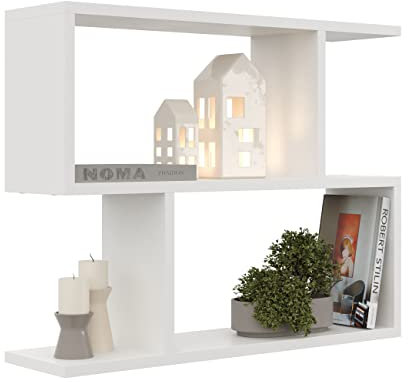 KUBUTKU Dekorativ Wandregal mit 2 Böden 70x55x18 Design Skandinavischer Modern für Wohnzimmer Küche Büro Schlafzimmer Badezimmer Hängeregal Bücherregal (Weiß)