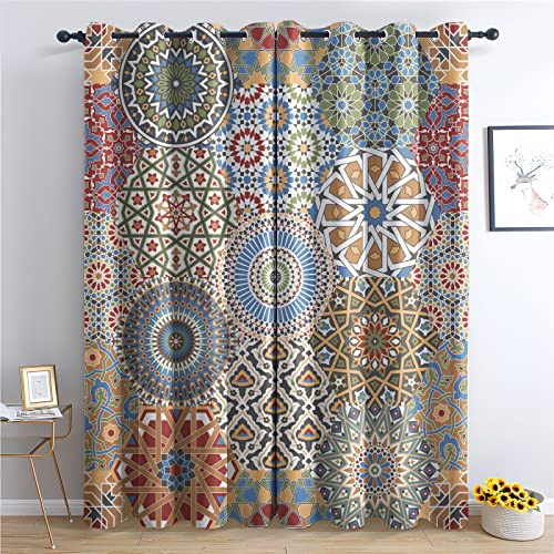 TAKUAN Mandala Vorhänge Asthetisch Muster Verdunklungsvorhänge, Vorhang Blickdicht mit Ösen Gardinen Wohnzimmer Schlafzimmer Kinderzimmer Dekoration 2er Set-137 x 117 cm (H X B)