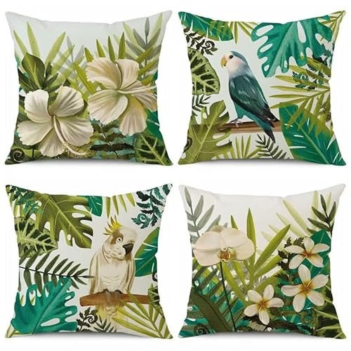 Qiaoqoo 4er Set Kissenbezüge 60x60cm Samt Tropischer Regenwald-Grün-Flora-Dschungel mit unsichtbarem Reißverschluss Kissenbezug Sofa Schlafzimmer Wohnzimmer Auto Zuhause Dekoration Kissenhülle