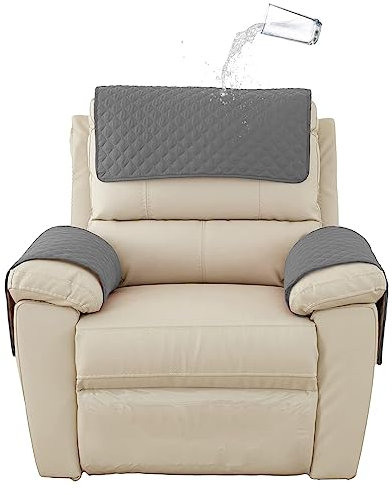 GYHH Armlehnenbezüge,Armlehnenschoner,Sofa Armlehne Kopfstützenbezug Für Sessel, Armlehnenbezug, Sesselbezug, Rutschfester, Gesteppter Möbelschutz (Dark Gray,1-Sitzer Liege | 3 STK)