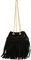modamoda de T244 Damen Schultertasche Wildleder mit Fransen und Goldkette handmade in Italy, Farbe:Schwarz