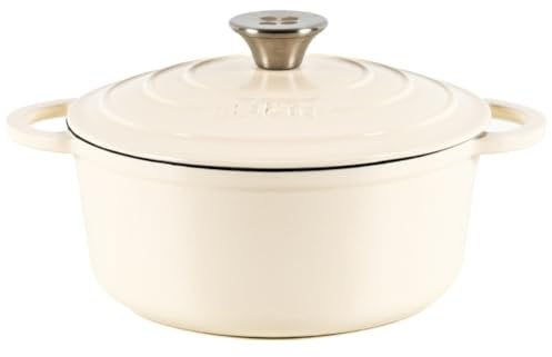 Lätt Home Cocotte Hierro Fundido Esmaltado Blanco. Cocotte Redonda 22x10,5 CM - 3,35 L. Olla Elegante, Resistente, Especial para Inducción y Apta para todos tipo de Cocina
