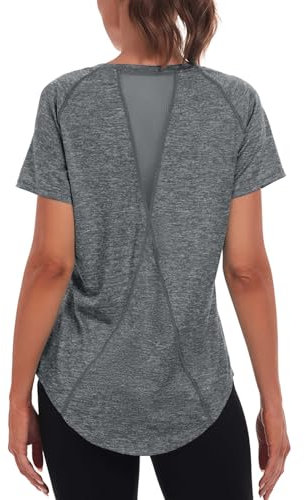 Jlowesun Sportshirt Damen Kurzarm,Leichtes Atmungsaktiv Funktions Back Mesh Sport Oberteile Damen,Rundhals Sport Top Frauen Passend für Fitness Laufshirt Yoga