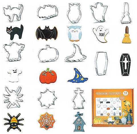 Moldes Galletas Infantiles, Moldes de Galletas Halloween, Acero Inoxidable Galletas Cortador, 12 Piezas Cortadores de Galletas de Halloween de Acero Inoxidable, Para Pastel, Cookie, Fondant, Fruta