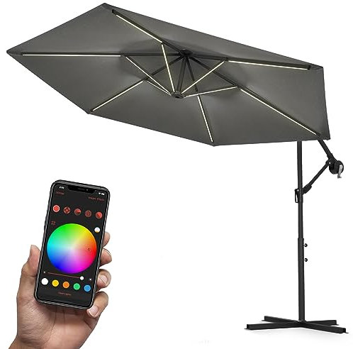 Swing & Harmonie Luxus LED Sonnenschirm mit RGB Beleuchtung inkl. Fernbedienung, APP Steuerung, Ampelschirm, Garten Schirm (Anthrazit, 350cm)