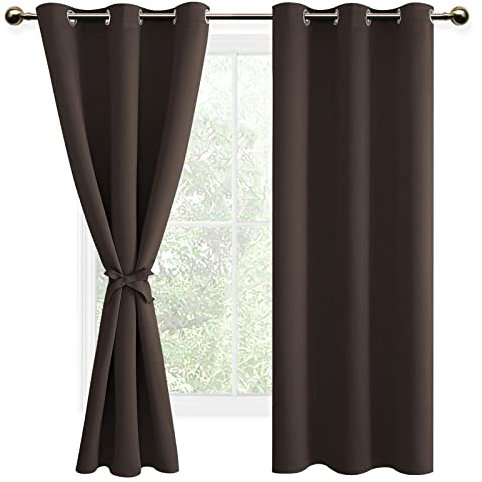 DWCN Blickdichte Vorhänge Verdunkelungsgardinen mit Ösen 2 Stücke Thermogardine für Wohnzimmer,Schlafzimmer,Braun,183x117cm(HxB)