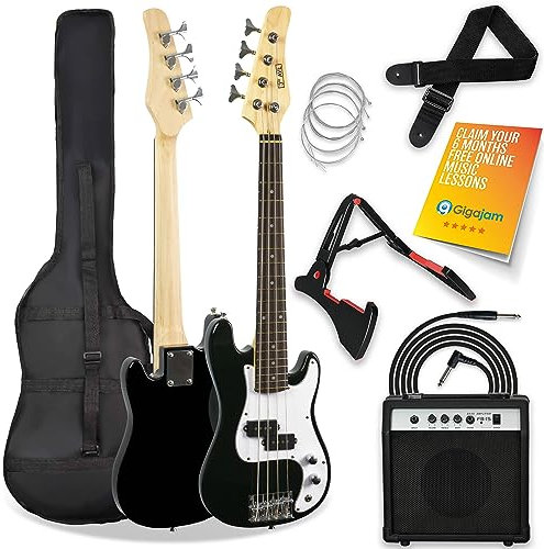 3rd Avenue 3/4 Size Mini Electric Bass Guitar Beginner Pack Kit with 15W Amplifier, Bag, Cable, Strap, Stand and Spare Strings – Black