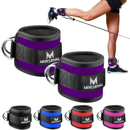 MERCURYAL Pack 2 Fitness fußschlaufen kabelzug - Kickbacks fußschlaufe - fussschlaufen Kabelzug - Ankle Straps Gym - Fitness Accessories - Fußmanschetten kabelzug für Männer und Frauen (Violett)