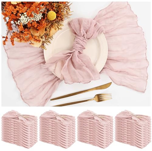 42 Packungen Gaze-Seihtuch-Servietten, 50,8 x 50,8 cm, Altrosa, faltige Dinner-Servietten, rosa, rustikale Boho-Servietten, weiche Baumwolltuchservietten für Hochzeit, Party, Event, Abendessen,