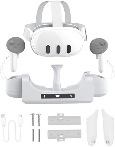 HMHAMA Charging Dock Station Compatible for Oculus/Meta Quest 3 VR Headset Charging Stand, 2 Rechargeable Battery for Touch Controllers, LED Indicator, Support Wall Mounting