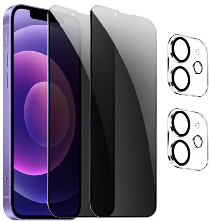 [2+2 Pack] Privacy Screen Protector for iPhone 12 Mini,Anti-Spy Tempered Glass Film, Fingerprint Recognition, 9H Hardness, Anti Scratch, Anti Fingerprint