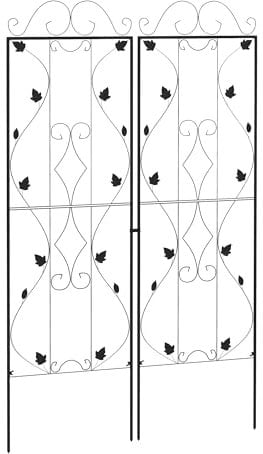 Outsunny Set of 2 Garden Trellis, Metal Trellis for Climbing Plants Support Frames, 50 x 181cm, Leaf Design