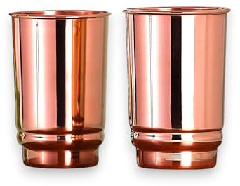 HEALTHANDWEALTH Kupfer-Trinkbecher – Ayurvedische Gesundheit reines Kupfer – 2-teiliges Set – 350 ml (einfache Tasse)