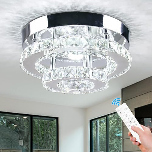 Cainjiazh Moderne Kronleuchter Kristall Deckenleuchte LED Dimmbar Deckenlampe Rund Unterputz Pendelleuchte Kristall Deckenleuchten für Schlafzimmer Wohnzimmer Küche (Fernbedienung)