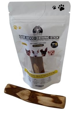 NEAPOLIS Bâtonnet à mâcher Robuste pour Chien en Bois d’Olivier de Taille 11-12 cm - Jouet Chien Durable, sans déchets pour hygiène Dentaire