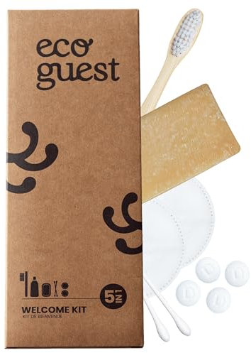 Kit Salle de Bain Airbnb x20 - Coffret Cadeau Accueil Location Saisonnière - Kit Voyage Hotel Premium 5en1 - Amenities Écologiques sans Plastique - EcoGuest