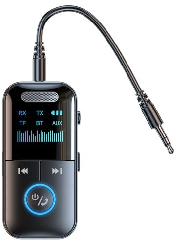 XIEANDKONG 5.4 Bluetooth Adapter Auto, Aux Klinke 3.5mm, Hi-Fi Stereo Musik KFZ Empfänger Mit 24 Stunden Spielzeit für Auto, Zuhause, Kopfhörer und Lautsprecher