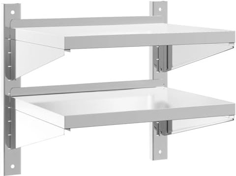 vidaXL Wandregal, 50x40x48 cm, Hängeregal mit 2 Böden Aufkantung, Schweberegal für Wohnzimmer Schlafzimmer Küche, Wandboard Bücherregal, Silbern Edelstahl