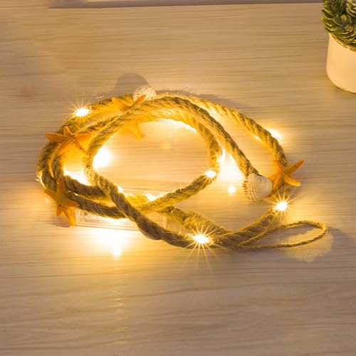 Muschel LED Lichterkette Maritim - 15 LEDs Meer Tischdeko, 1,5m Micro Seil Batteriebetrieben, Außenbereich 6W (C)