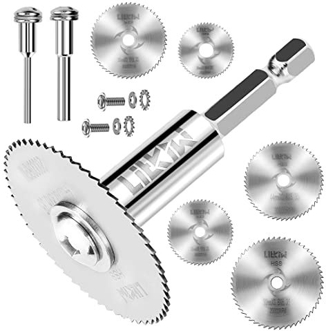 LitKiwi 8 hojas de sierra de taladro rotativas (con 1 vástago hexagonal de 1/4 pulgadas, 1 vástago redondo de 1/8 pulgadas, 1 vástago redondo de 1/4 pulgadas), cuchillas de corte de disco de sierra