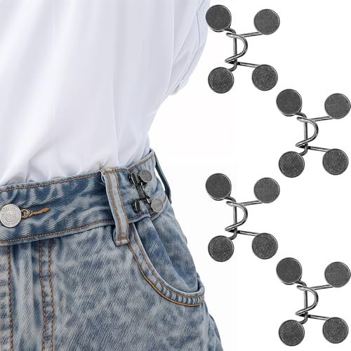 Yuanchu Hosen Enger Machen Clip, 4 Set Hosen Verkleinern Clip Verstellbare Nagelfreie Taillenschnallen Hosenbund Enger Machen Jean Knopfnadeln Abnehmbarer Jeansknöpfe Hosen Clips für Hosen Jeans Rock