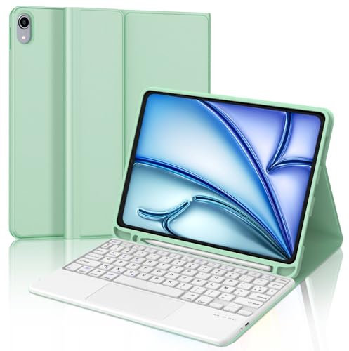 Hülle mit Tastatur für iPad Air 11 Zoll (M3/M2) 2025/2024, Tastatur Hülle für iPad Air 5/4 gen und Pro 11 4/3/2/1 Gen, 7 Farben Beleuchtete, Bluetooth Magnetisch QWERTZ Layout (Grünes Gras-Touchpad)