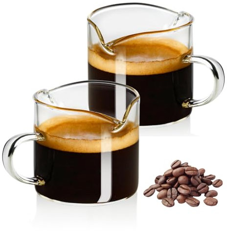 ZhouZGlass Espresso Cups, 4 OZ Double Spouts Cups, Espresso Shot Glasses, Milk Cup with Handle, Clear Glass, Accessories for Espresso Machine (2pcs)