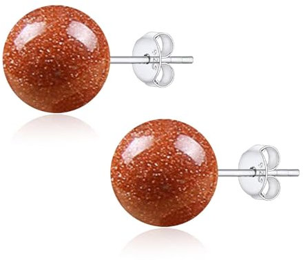 8mm Natürliche Goldfluss Ohrstecker für Frauen Mädchen, Runden Edelstein Kugel Perle Ohrringe Hypoallergen 925er Silber Schmuck Geschenk für Geburtstag Schulabschluss Muttertag Schulanfang